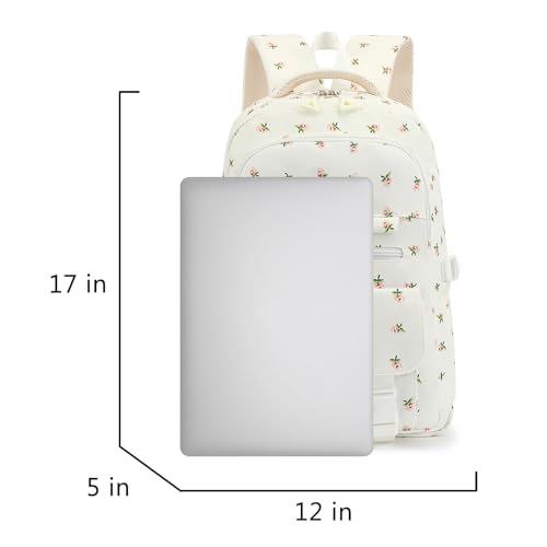 Image of Kids High Middle School Backpack for Girls 5-12 Kawaii Travel Flower Bookbag,Beige Flower