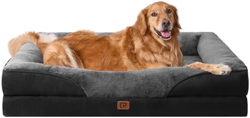 EHEYCIGA Memory Foam XL Dog Bed for XLarge Sized, Extra Large Orthopedic Dog Sofa with Sides and Waterproof Liner, Washable Bolster Pet Bed Couch with Removable Cover, 42x30x7.5 Inch, Grey/Black