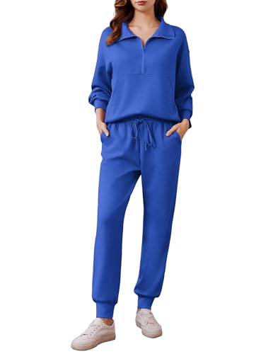 Image of PINSPARK 2 Piece Sets for Women Long Sleeve Half Zip Tracksuit Jogger Sets | 2026 Fall Travel Outfits Lounge Set, Lightweight Soft Air Layer Fabric, Kangaroo Pocket Sweatshirt, Drawstring Joggers Pants