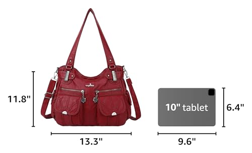 Image of Angel Kiss Women's Designer Handbag Large Double Zipper Multi Pocket Washed Leather Purse