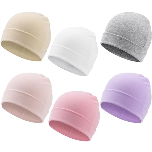 Image of DRESHOW BQUBO 6 Pack Baby Beanie Hats for Unisex Infant Toddler Cotton Beanie Newborn Hospital Hat for Boys Girls 0-6 Months