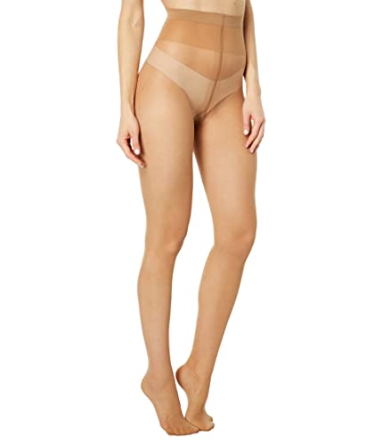 Image of Wolford Individual 10 Control Top Tights For Women Sheer Support Pantyhose Waist Sculpting Cotton Gusset Soft Waistband