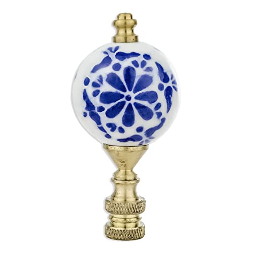 Image of Royal Designs, Inc. Crackled Round Blue & White Accent Finial for Lamp Shade, F-5300PB-1, Polished Brass - Pack of 1
