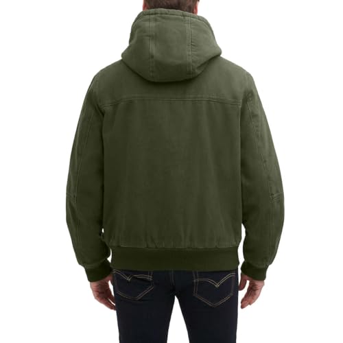 GH Bass Men's Cotton Canvas Bomber with Buffalo Plaid Flannel Sherpa Hood2