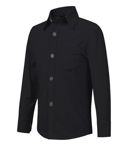 2T-16Y Boys' Stretch Long Sleeve Button Down Toddler Dress Shirt Wrinkle Free Oxford Uniform Shirt with Chest Pocket4