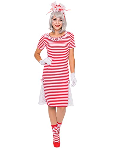 Ringelkleid mit Spitze Damen rot/weiß XL