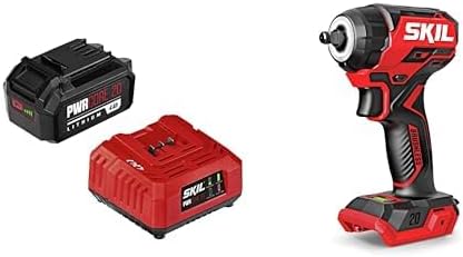 Bundle of SKIL PWR CORE 20 20V Battery and Charger Starter Kit -CB5196B-11 + Skil PWR CORE 20™ Brushless 20V 3/8 in. Compact Impact Wrench Tool Only- IW6739B-00