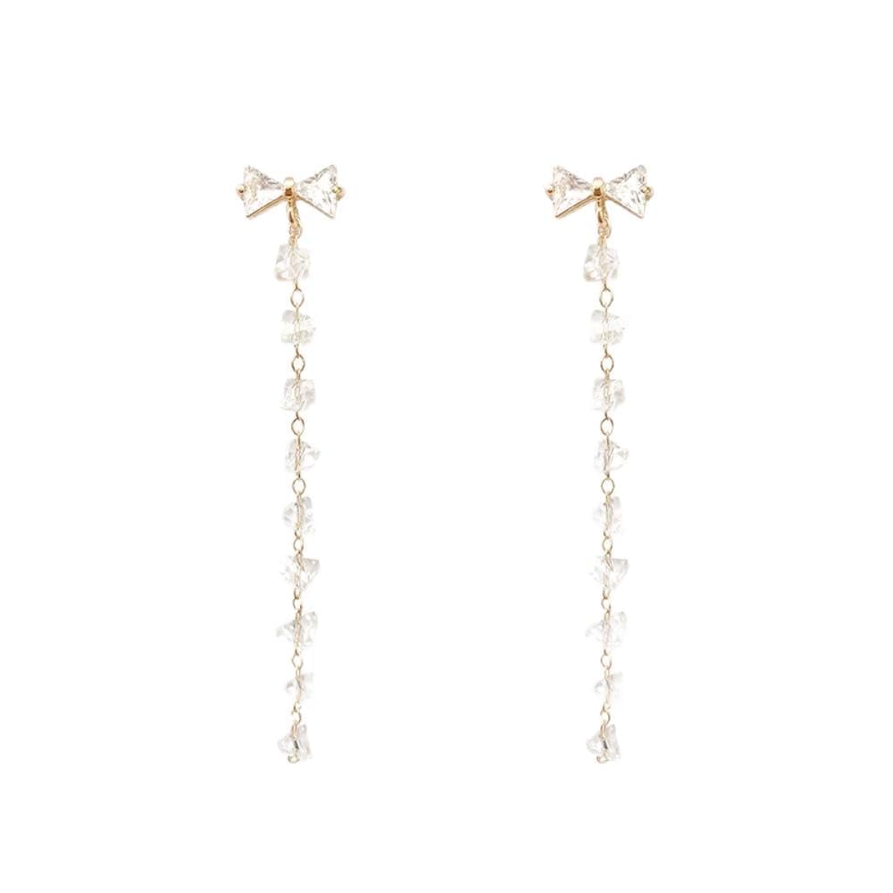 Boucles d'oreilles de mariée pendantes légères anti-allergie avec longues franges fluides - 4