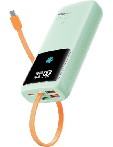 Image of Portable Laptop Charger 24000mAh 65W w /USB C Built-in Cable Green | 65W Fast charging, LED display, Charge 4 devices at once, Pass through, TSA approved, Compatible with Macbook /Notebook /iPhone