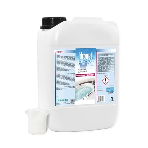 Metacril Idronet + Gobelet gradué, Nettoyant spécifique pour baignoires balnéo et spas, Non moussant, nettoyant et dégraissant - 5 LT
