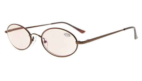 Eyekepper Lectores de computadora de memoria de titanio puente de primavera bisagras óvalo ordenador gafas de lectura Marrón(Lentes teñidos ámbar, 0.50)