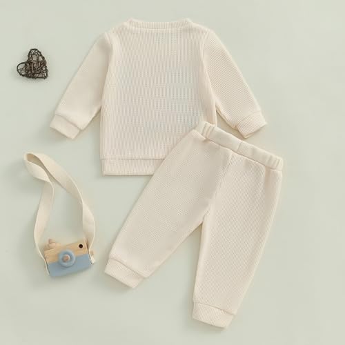 Toddler Baby Boys Cousin Crew Outfits Funny Letter Embroidery Sweatshirts Pullover Jogger Pants Spring Waffle Clothes3