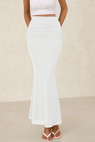 PRETTYGARDEN Women Bodycon Mermaid Skirt 2025 Spring Summer Casual Fitted Mesh High Waisted Ruched Maxi Long Going Out Outfit4