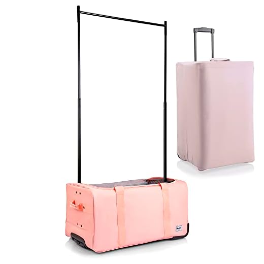 BRÜUN Large Size Duffel Bag with Protective Cover – A Pink Colored Dream Rolling Carrier with Garment Rack and Wheels for Travel – Designed for Men and Women to Hang Clothes on Long Journeys