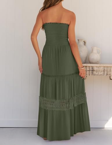 Image of ZESICA Women's 2026 Summer Boho Maxi Dresses Strapless Off Shoulder Lace Flowy A Line Beach Vacation Long Sundress
