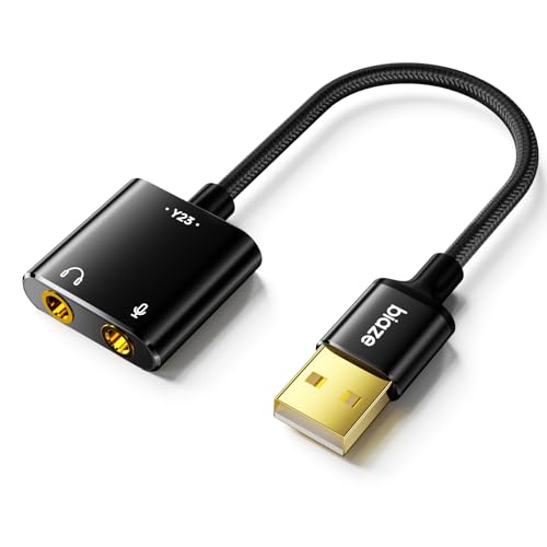 USB to 3.5mm Jack Audio Adapter External Sound Card with 3.5mm Headphone and Microphone TRS Jack to...