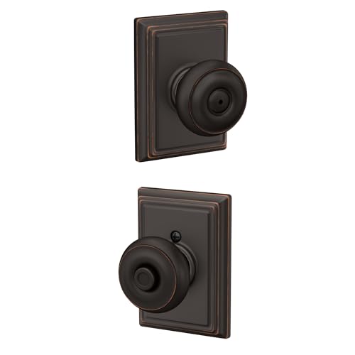 Image of Schlage F40 GEO 716 ADD Georgian Door Knob with Addison Trim, Bed & Bath Privacy Lock, Aged Bronze