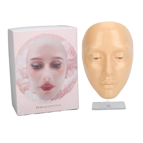 Makeup Mannequin Face Kit, 5D Makeup Practice Face Board, Reusable Beginner Practice Eye Face, with Stand for Makeup Artist Full Face Practice, Eyelash Eye Shadow (White)