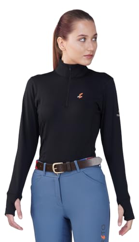 Preto Ladies Horse Rider Baselayer Base Layer 1/4 Zip Long Sleeve Athletic Thermal Tshirts Women's Ladies Top Girls - Equestrian Apparel & Gear for Horseback Riding(Black) - Image 3