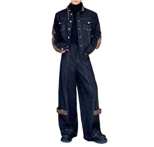 Veste denim patchwork homme contre le froid ensemble jean large