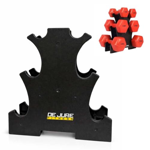 Image of De Jure Fitness Dumbbell Weight Stand, Heavy-Duty PVC Dumbbell Rack for Home Gym & Strength Training | Compact, Portable, and Space-Saving Dumbbell Holder with 6 Slots for 3 Pairs of Dumbbells (Without Dumbell)