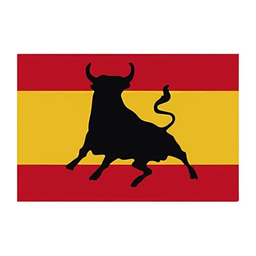 Bandera de España con Toro, Bandera 90cm x 150cm, Bandera Grande con Trabilla para Mástil y Cordones para Sujetar, Bandera Ligera, Bandera para...