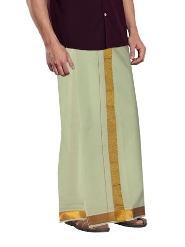 Image of PRAKASAM COTTON Velcro Pocket Dhoti for men, 2 inch Jari Border Mundu, Readymade Dhoti for men, South Indian Veshti