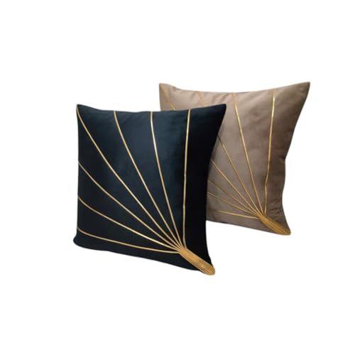 Image of Home Velvet Cushion Cover with Golden Stripes, Aqua Pack of 5, 16x16 to 26x26 Inch (Mouse /Black, 22x22in)