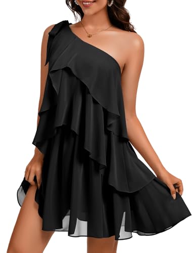 Image of DRESSTELLS Women's Cocktail Party Dress for Wedding Guest, Summer Beach Vacation Aline Tiered Short Dresses