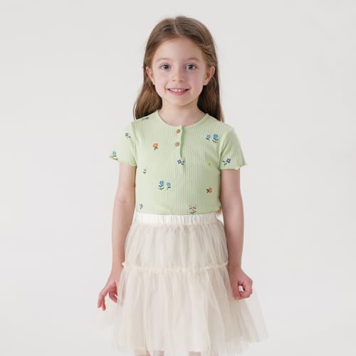 Image of MARC&JANIE Girls Short Sleeve Tshirts Crew Neck Cotton Shirts Knit Lace Summer Tops 230862