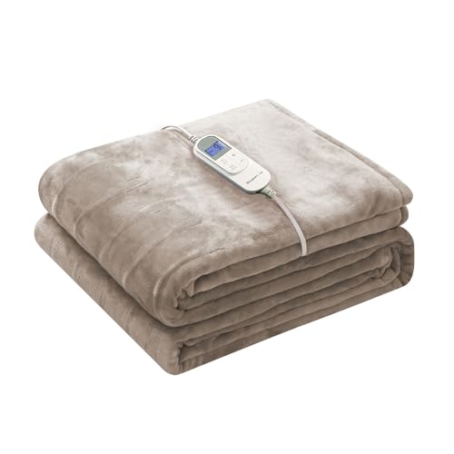 Image of Wapaneus Electric Blanket 62”x84” Flannel Heated Blanket Twin Size with 5 Heating Settings 10 Hours Auto-Off, Fast-Heating, ETL Listed, Machine Washable, Mushroom