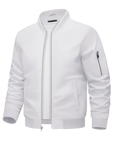 KEFITEVD Leichte Sommerjacke Herren Bomber Jacke Frühling Sommer Herrenjacke Übergangsjacke Herbst Weiß M