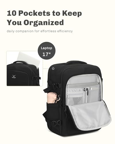 Hynes Eagle Travel Backpack for Women Puffer Flight Approved Carry On Backpack 17 inch Laptop Personal Item Weekender Bag 30L Black3