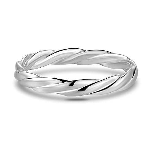 BoRuo Twisted Eternity Band - 925 Sterling Silver Rings for Women - Platinum Plated Over Sterling Silver Wedding Band For Women - Premium Quality Promise Rings For Her - Silver Rings For Women, 3mm width, Size 4-122