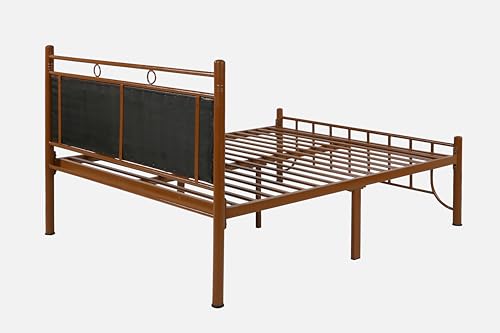 Image of Zuno Metal Queen Size Bed Without Storage | Wrought Iron Double Bed with Headboard & Footboard | Sturdy Powder Coated Platform Bed Queen Size Cot for BedroomLivingRoom Brown (75x60)