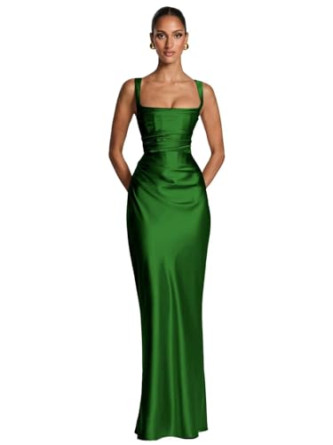 Vevtellb Emerald Green Mermaid Bridesmaid Dress Silk Long Satin Maxi Wedding Guest Dresses for Women Formal US4