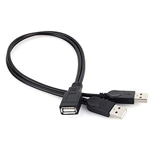 Dual USB 2.0 -A plug on USB bus, power adapter Y splitter cable