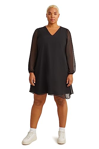 C&A Damen Kleid V-Ausschnitt Kurz A-Linie Kleider Große Größen schwarz...
