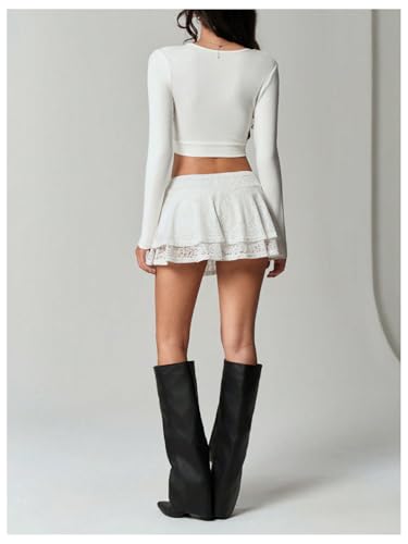 SOLY HUX Women's Lace Layered Ruffle Flowy Mini Cake Skirts Party Coquette Aesthetic Clothes3