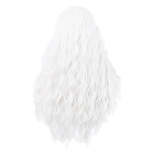 Image of MapofBeauty 28 Inch /70 cm Long Wavy Middle Part with No Bangs Synthetic Fiber Curly Fashion Women Party Cosplay Wig (White)