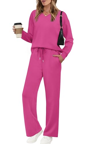Lounge Sets for Women 2 Piece Outfits Casual Airport Travel Outfits Sweatsuits Tracksuit Set Fall Fashion 2025 Clothes Two Piece Comfy Matching Sets Women's Clothing Pink XS