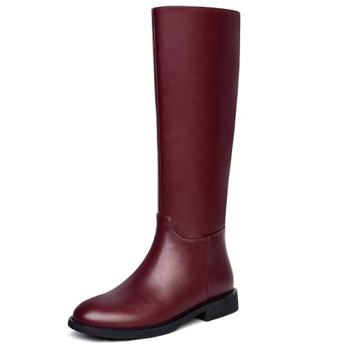 Image of Women's Knee High Boots Flat Round Toe Low Heel Tall Boots Side Zipper Fall Riding Long Boot