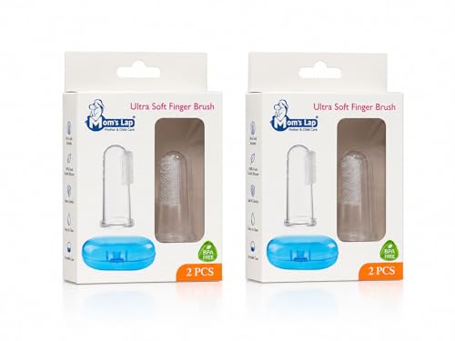 Image of Mom's Lap Ultra Soft Finger Brush for Babies, 100% Food Grade Silicone, BPA Free, with Portable Case, 2 Pcs