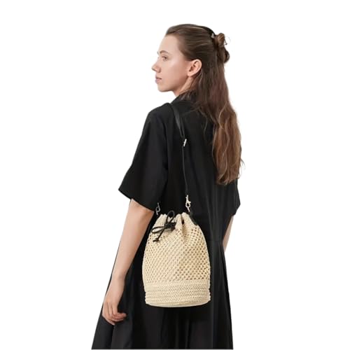 Image of MAIRO LIFESTYLE Straw Wicker Handmade Boho Summer Beach Drawstring Tote Bag