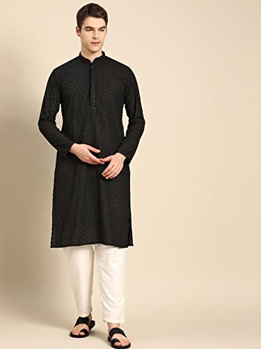 Image of Rajubhai Hargovindas Men Pure Cotton Chikankari Embroidered Straight Kurta