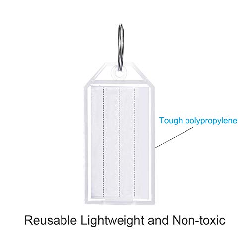 Tatuo 100 Pieces White Tough Plastic Key Tags with Split Ring Label Window Id Luggage Tag Key Ring Key Chain3