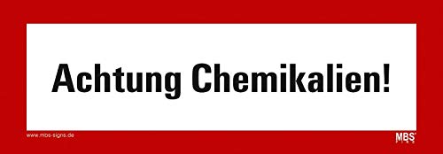 Aufkleber 'Achtung Chemikalien!' selbstklebend Hinweisschild Warnaufkleber Warnhinweis 21x7,4cm Made in Germany by MBS-SIGNS