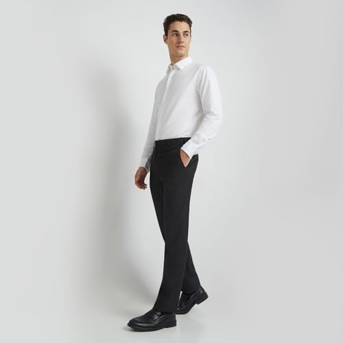 Image of Park Avenue Men Regular Fit Stripe Pattern Poly Viscose Blend Flat Front Formal Trouser