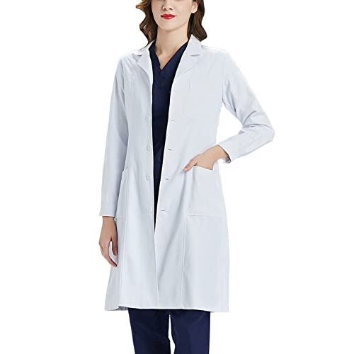 Bata Blanca Laboratorio Bata Laboratorio Mujer Batas Blancas Laboratorio Bata de Laboratorio Mujer para el Trabajo, Masajista, Enfermera, Cosplay, Médico Abrigo Abrigo de Mujer, Manga Larga