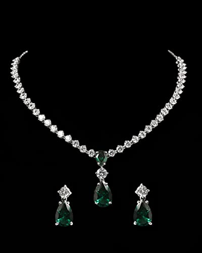 Clara 925 Sterling Silver Solitaire Green Necklace Jewellery Set With Earrings | Rhodium Plated, Swiss Zirconia stone | Gift for Women and Girls - Image 2